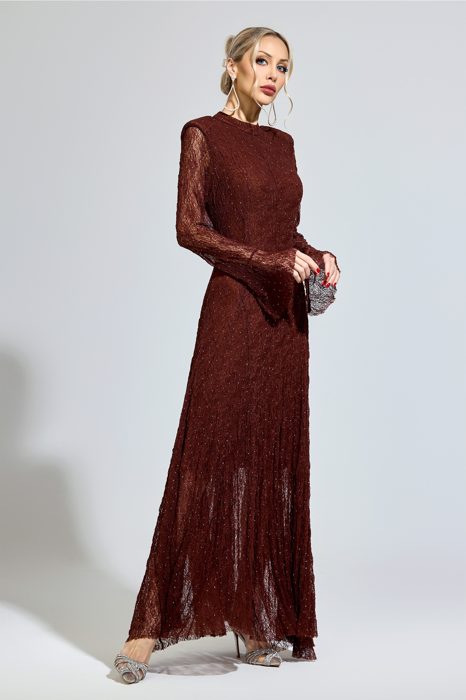 Walker Brown Lace Long Sleeve Dress