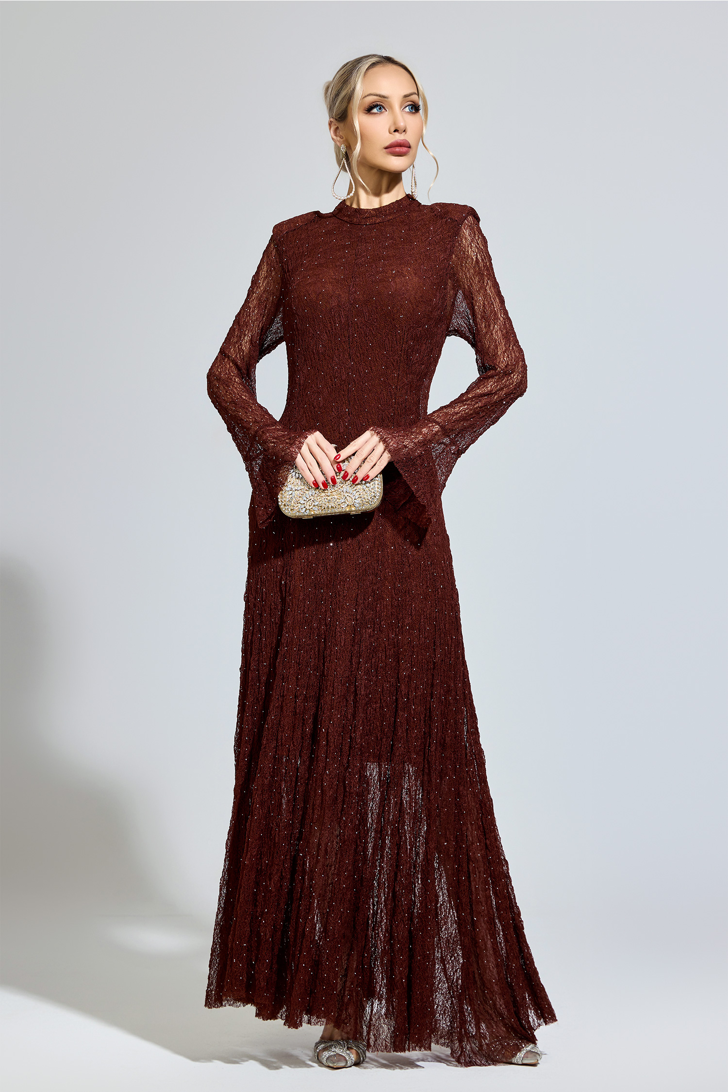 Walker Brown Lace Long Sleeve Dress