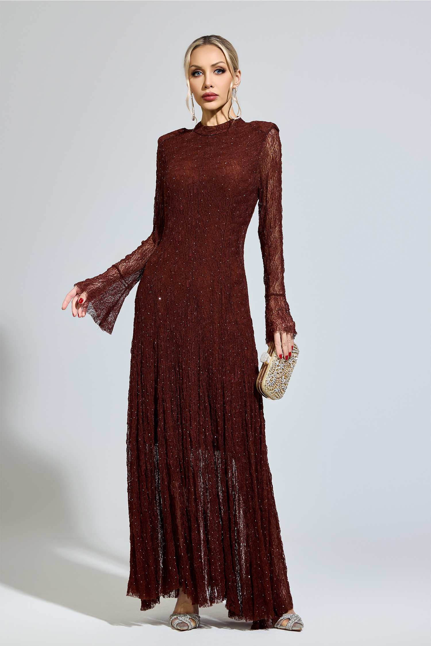 Walker Brown Lace Long Sleeve Dress