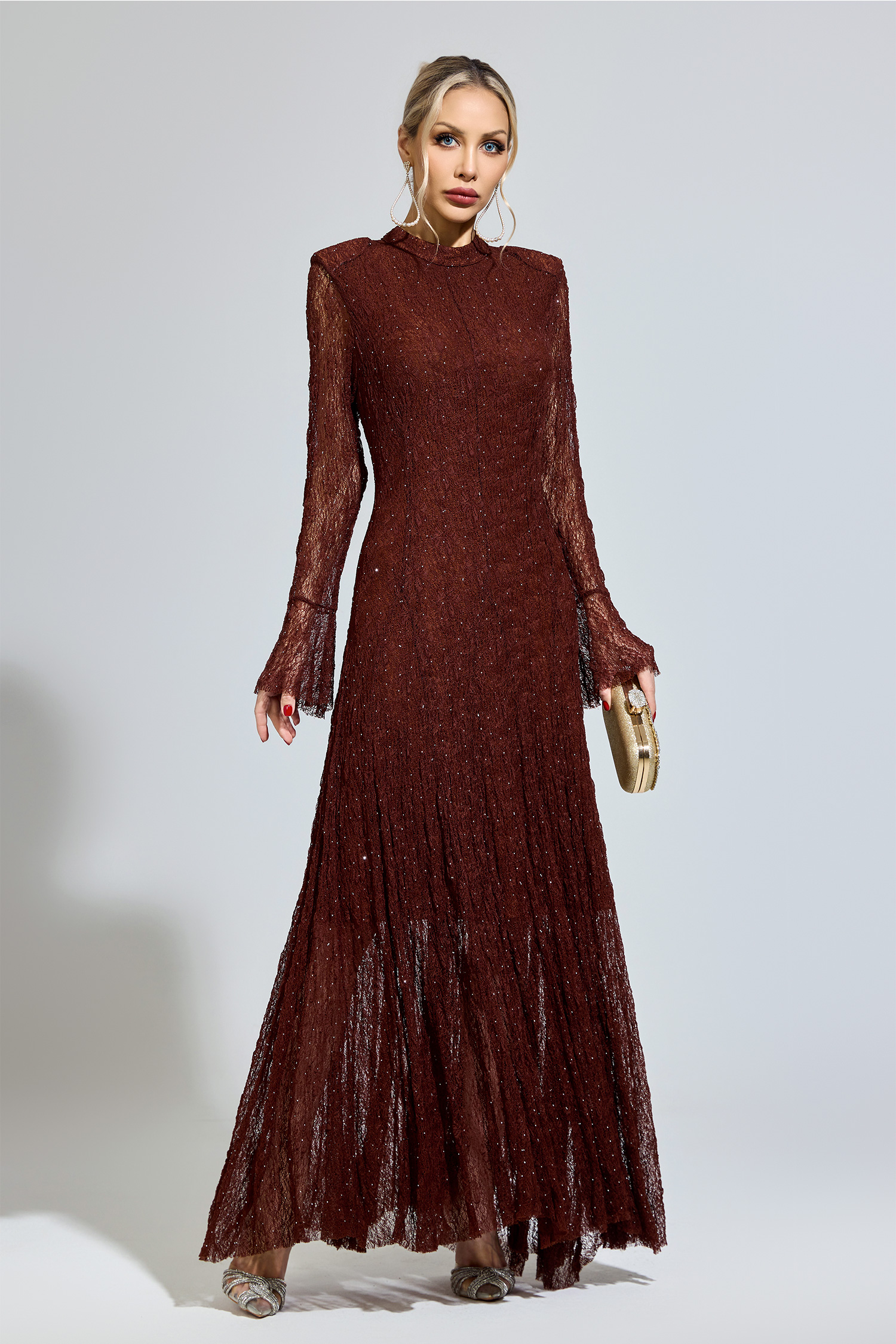Walker Brown Lace Long Sleeve Dress