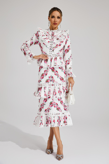 Eipstein Pink Floral Midi Dress