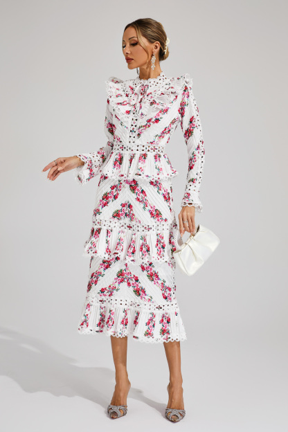 Eipstein Pink Floral Midi Dress