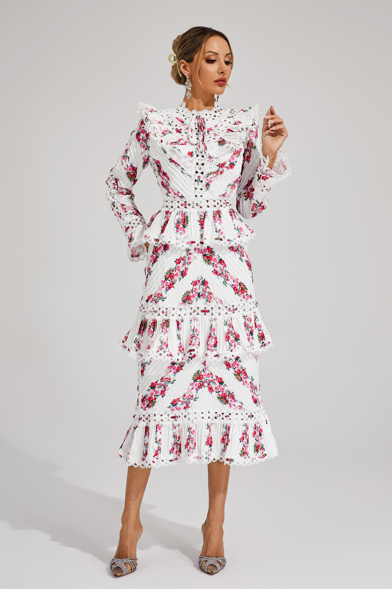 Eipstein Pink Floral Midi Dress