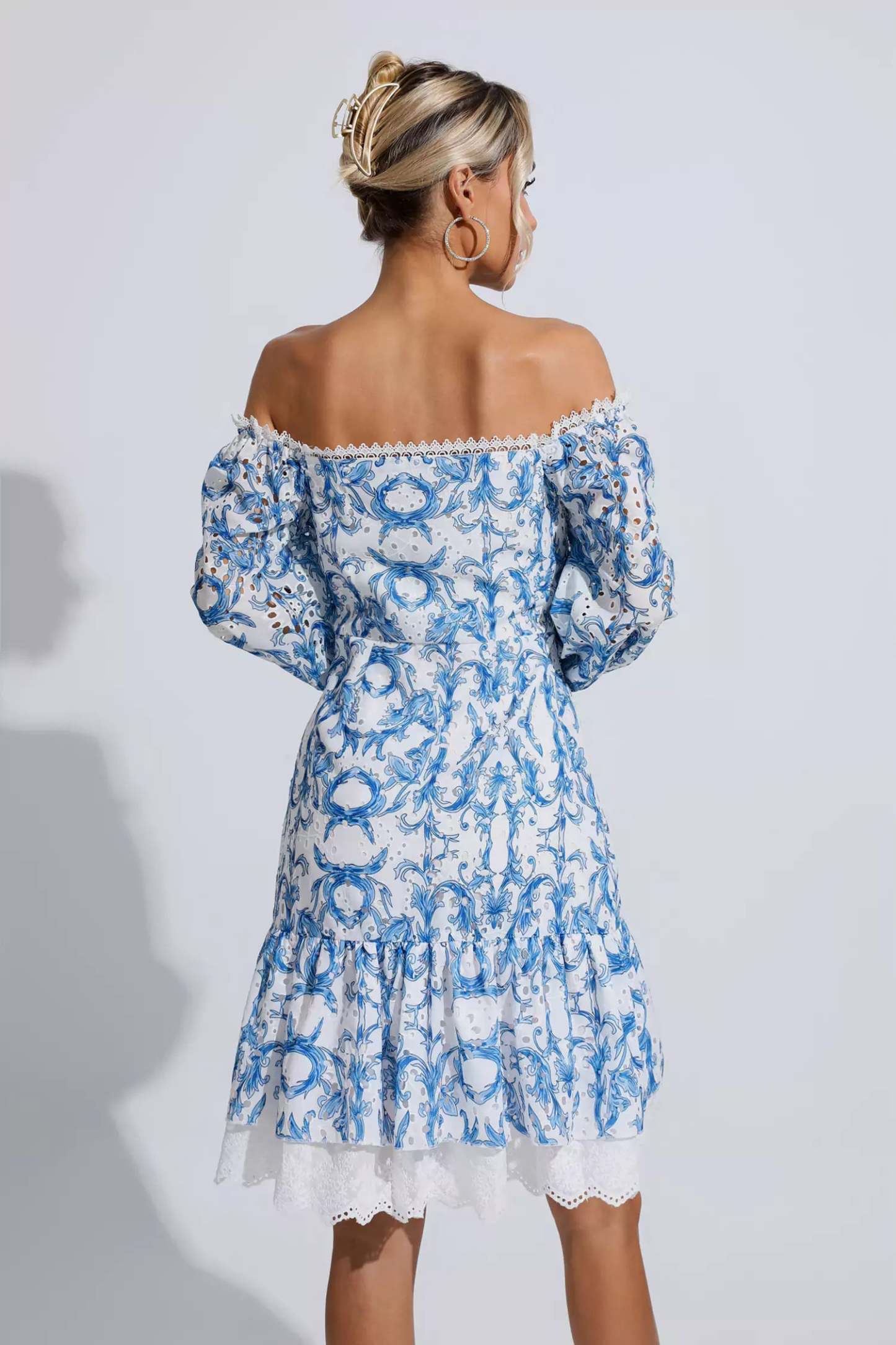 Cedric Blue Floral Off Shoulder Dress