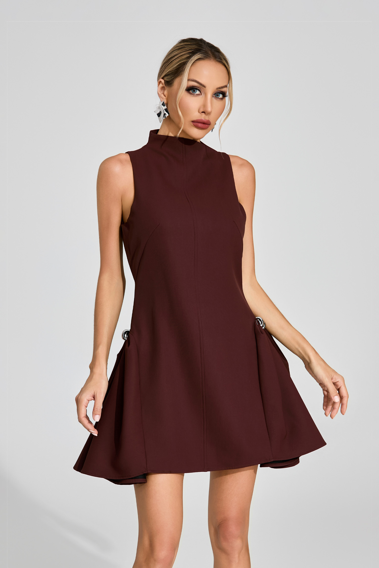 Clark Brown High Neck Mini Dress