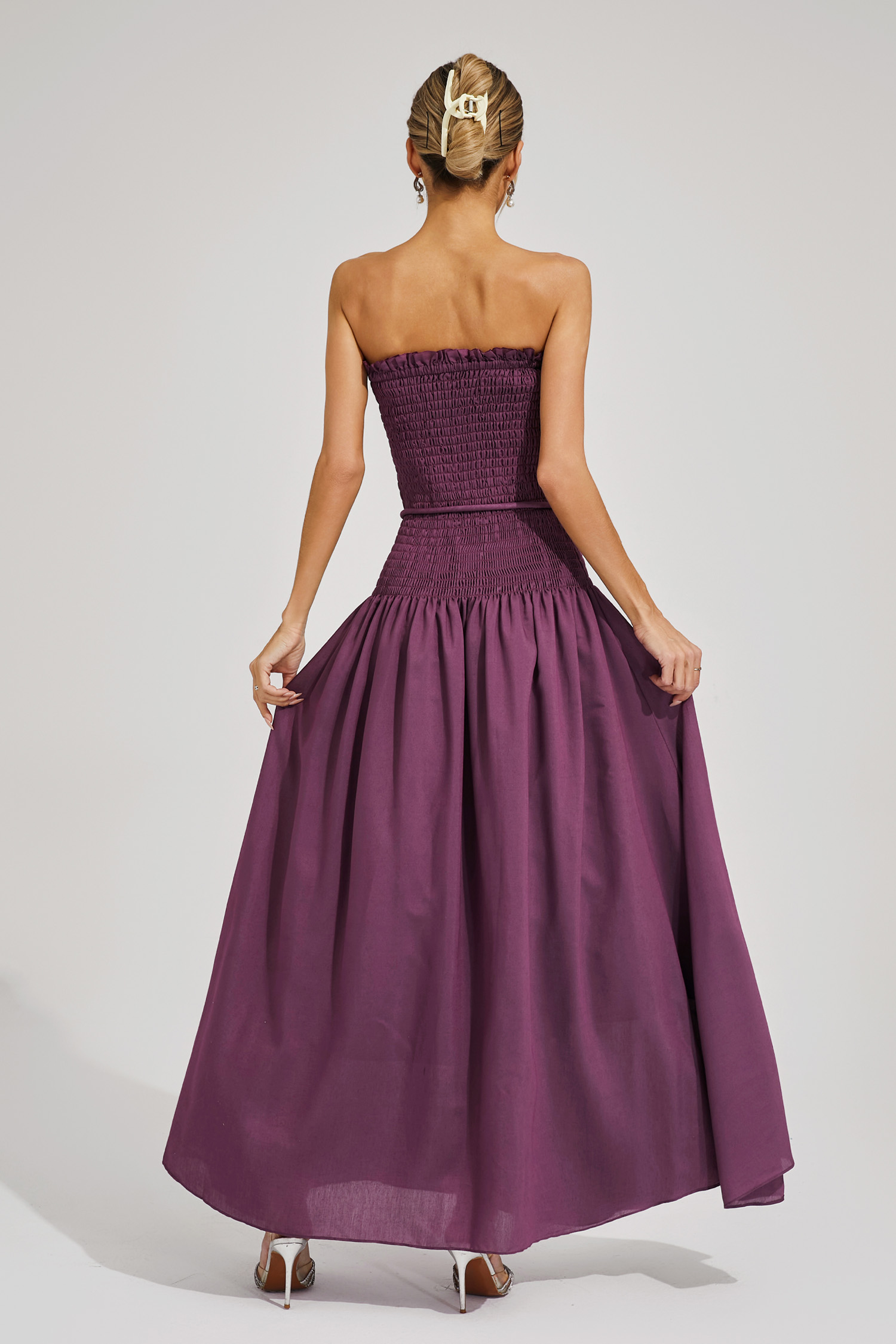 Adams Purple Ruched Off Shoulder Dress