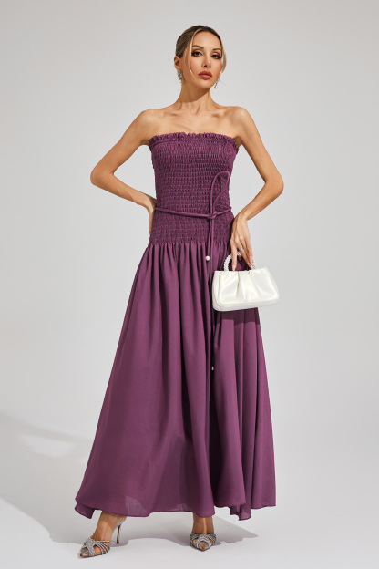 Adams Purple Ruched Off Shoulder Dress