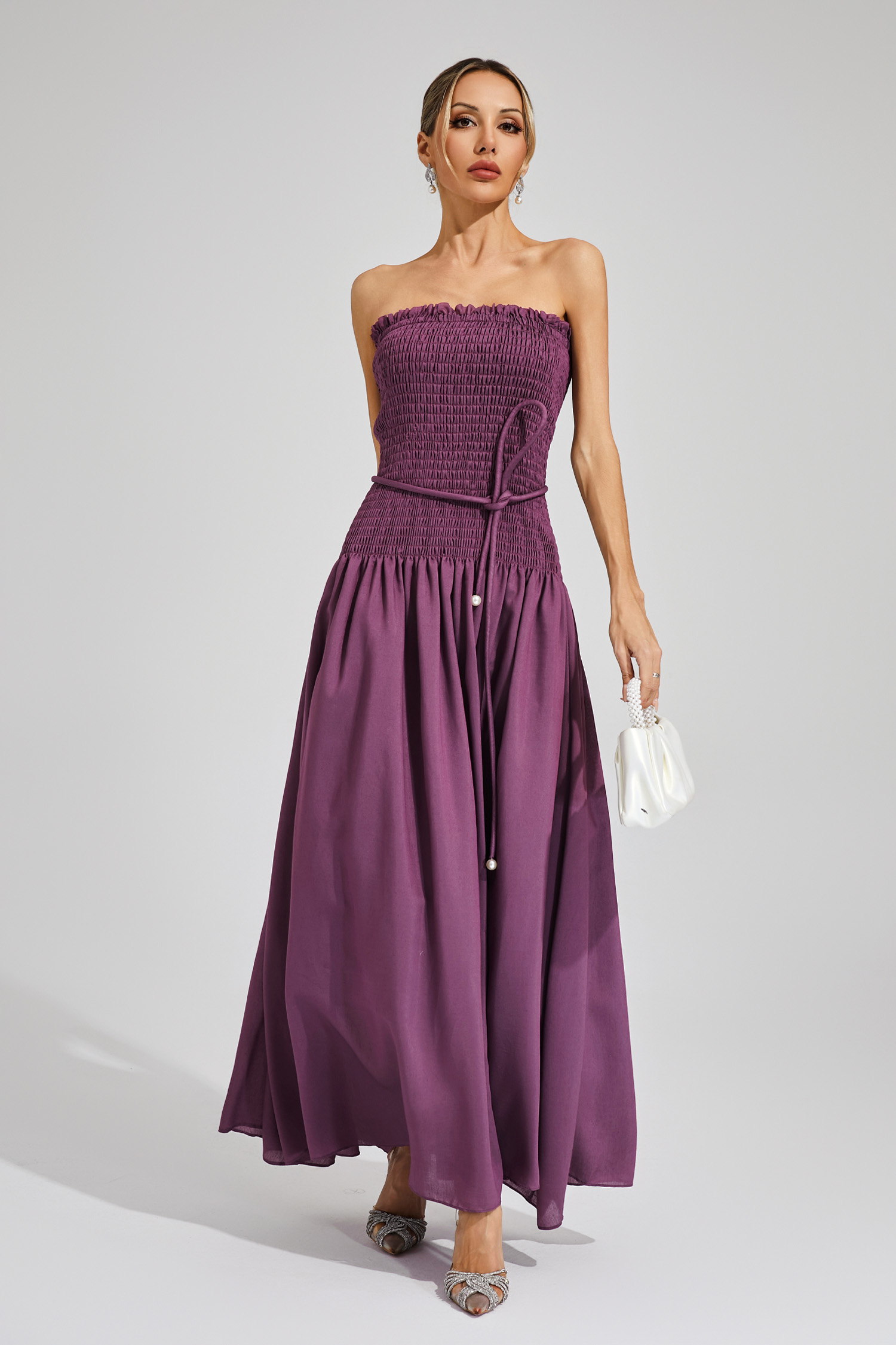 Adams Purple Ruched Off Shoulder Dress