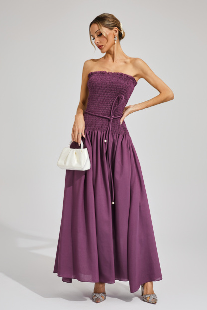 Adams Purple Ruched Off Shoulder Dress