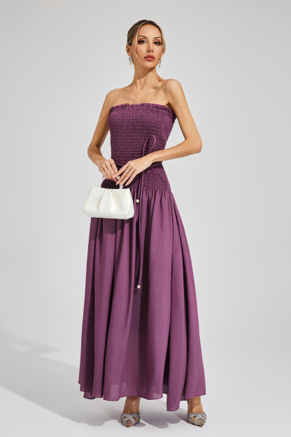 Adams Purple Ruched Off Shoulder Dress