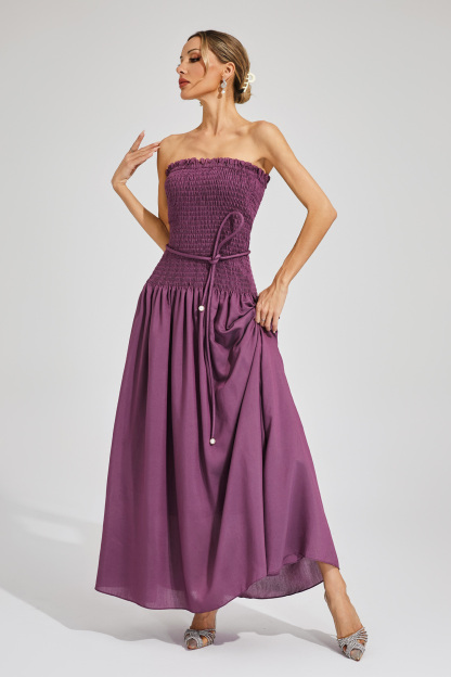 Adams Purple Ruched Off Shoulder Dress