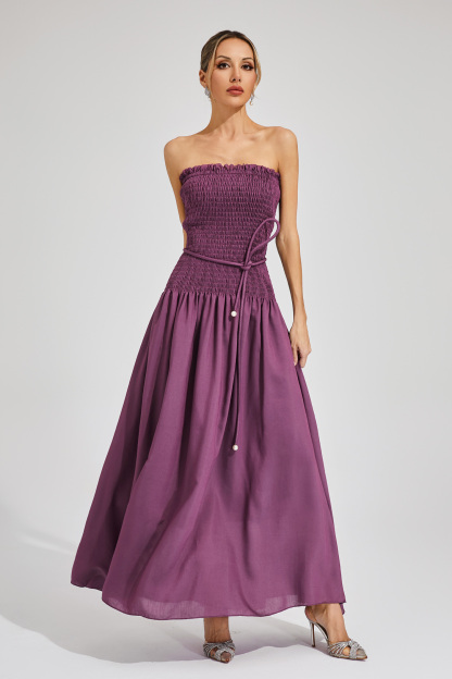 Adams Purple Ruched Off Shoulder Dress