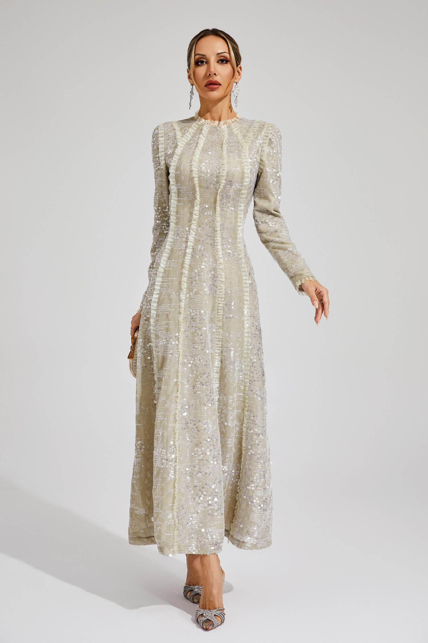 Maud Apricot Sequin Maxi Dress