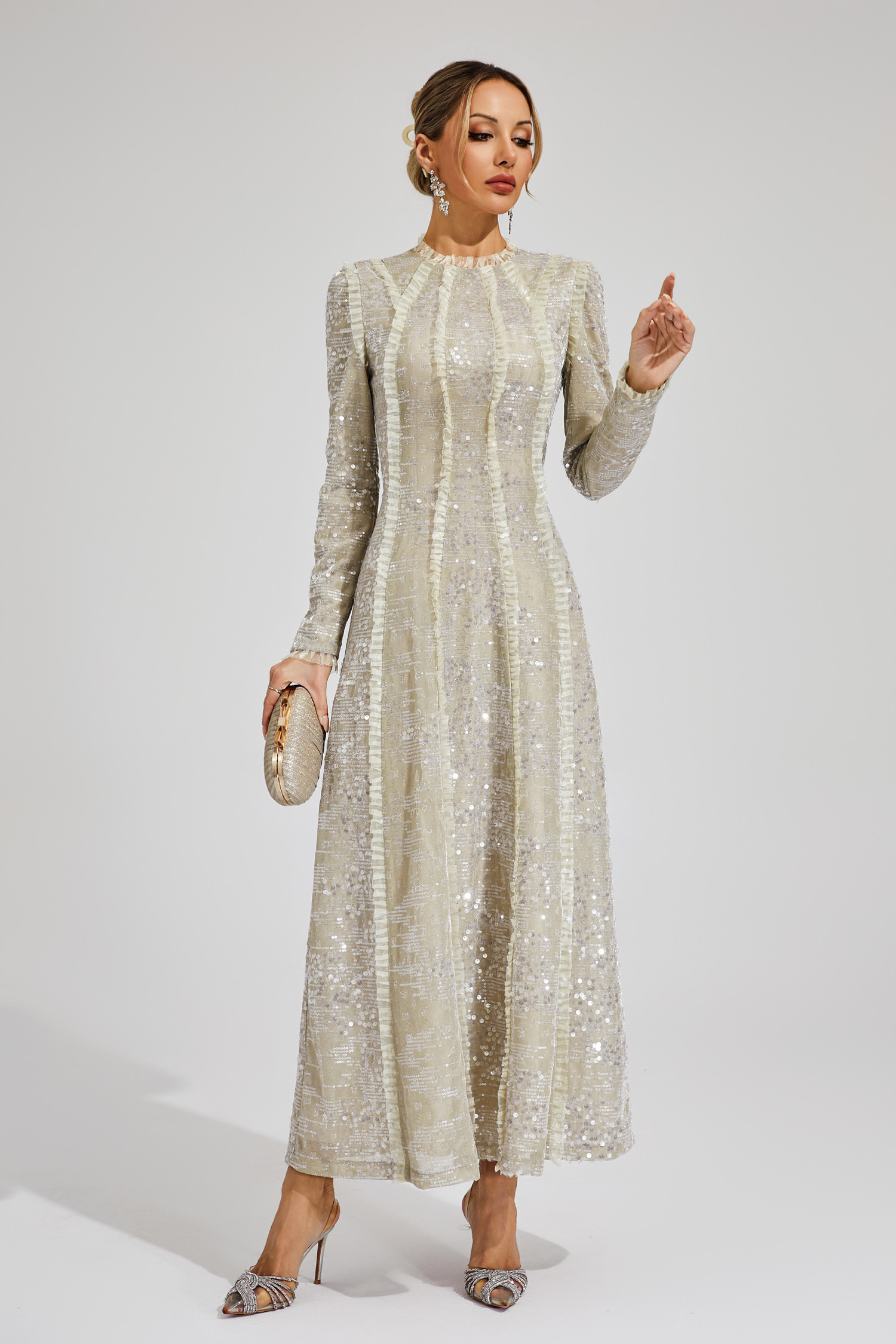 Maud Apricot Sequin Maxi Dress