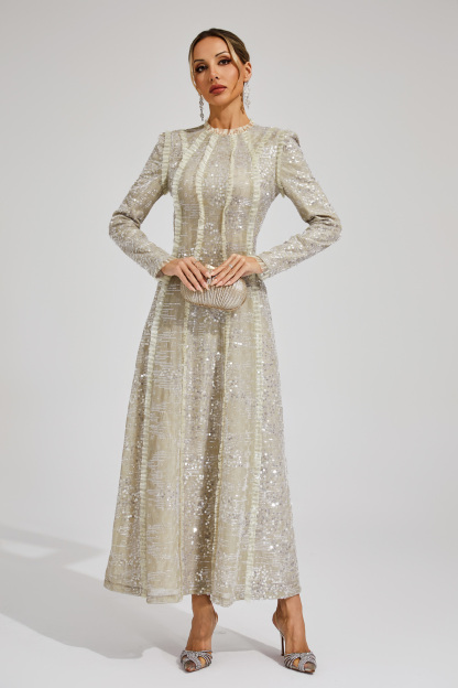 Maud Apricot Sequin Maxi Dress