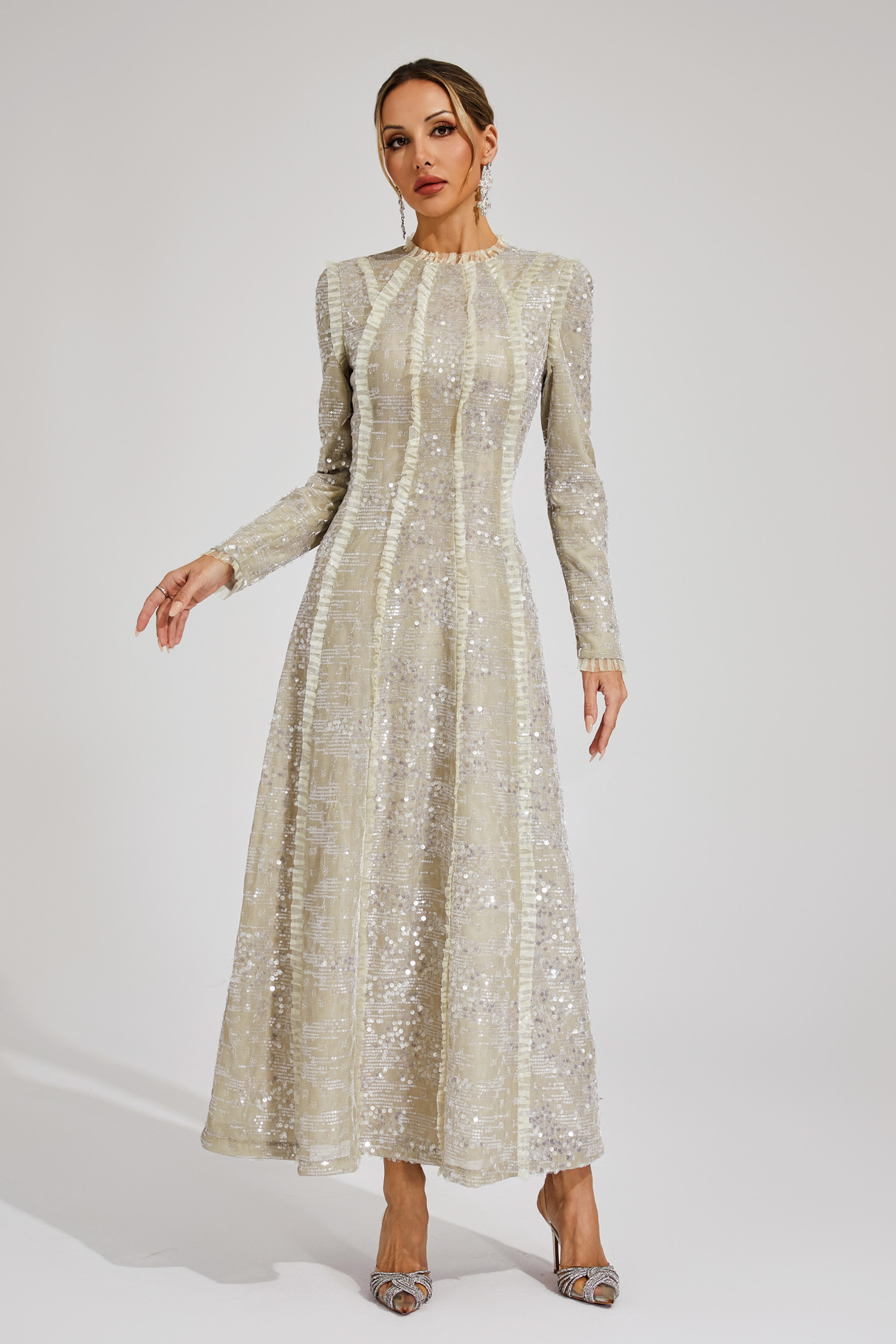 Maud Apricot Sequin Maxi Dress