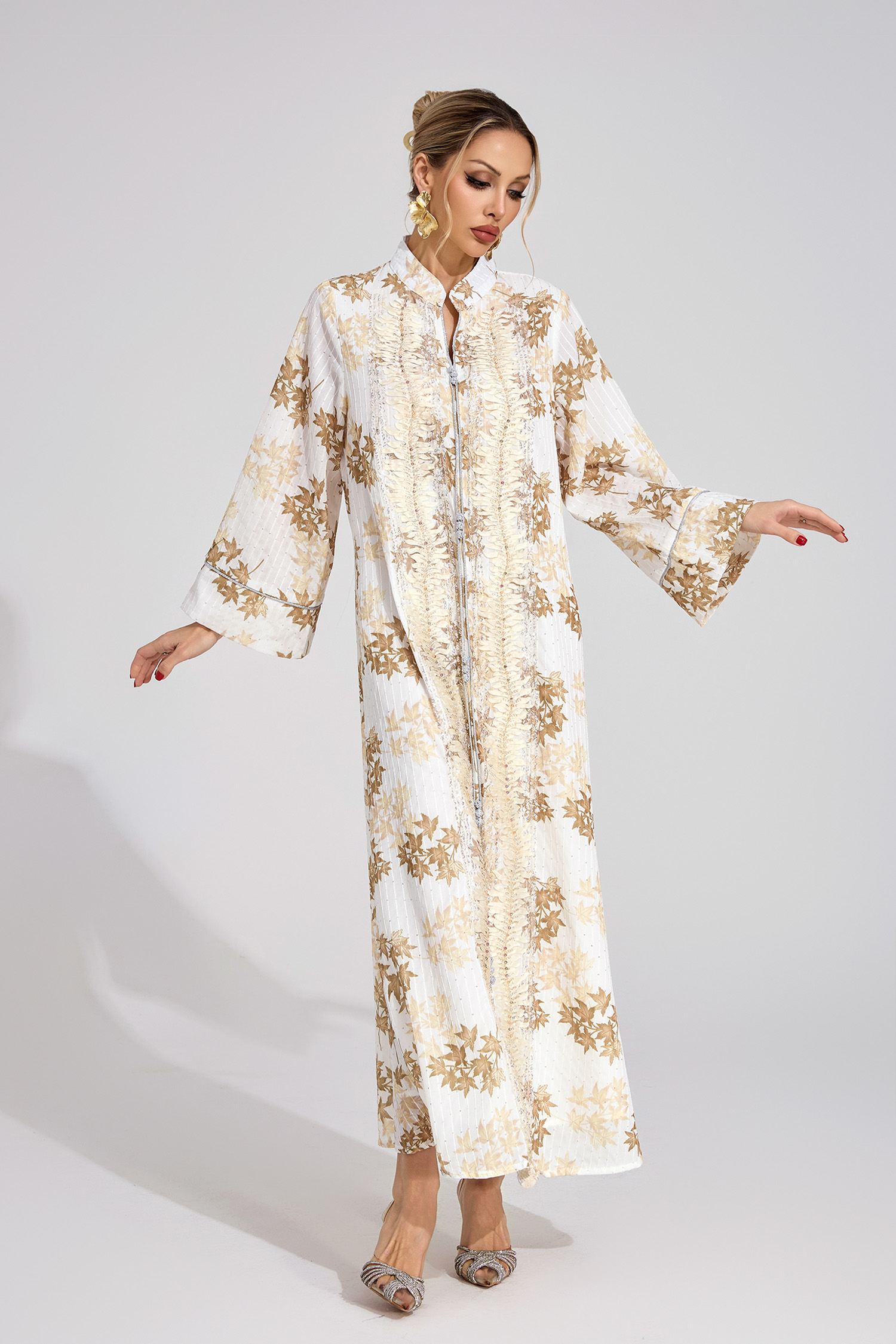 Stone Gold Beaded Maxi Dress