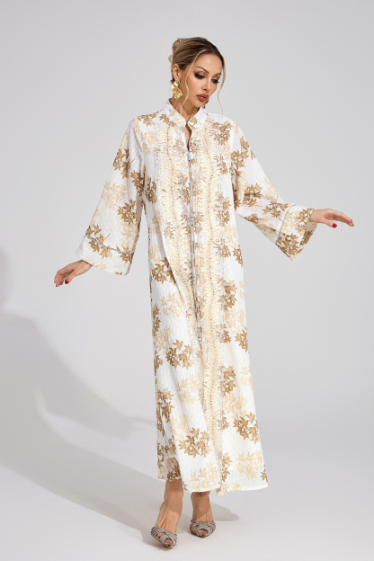Stone Gold Beaded Maxi Dress