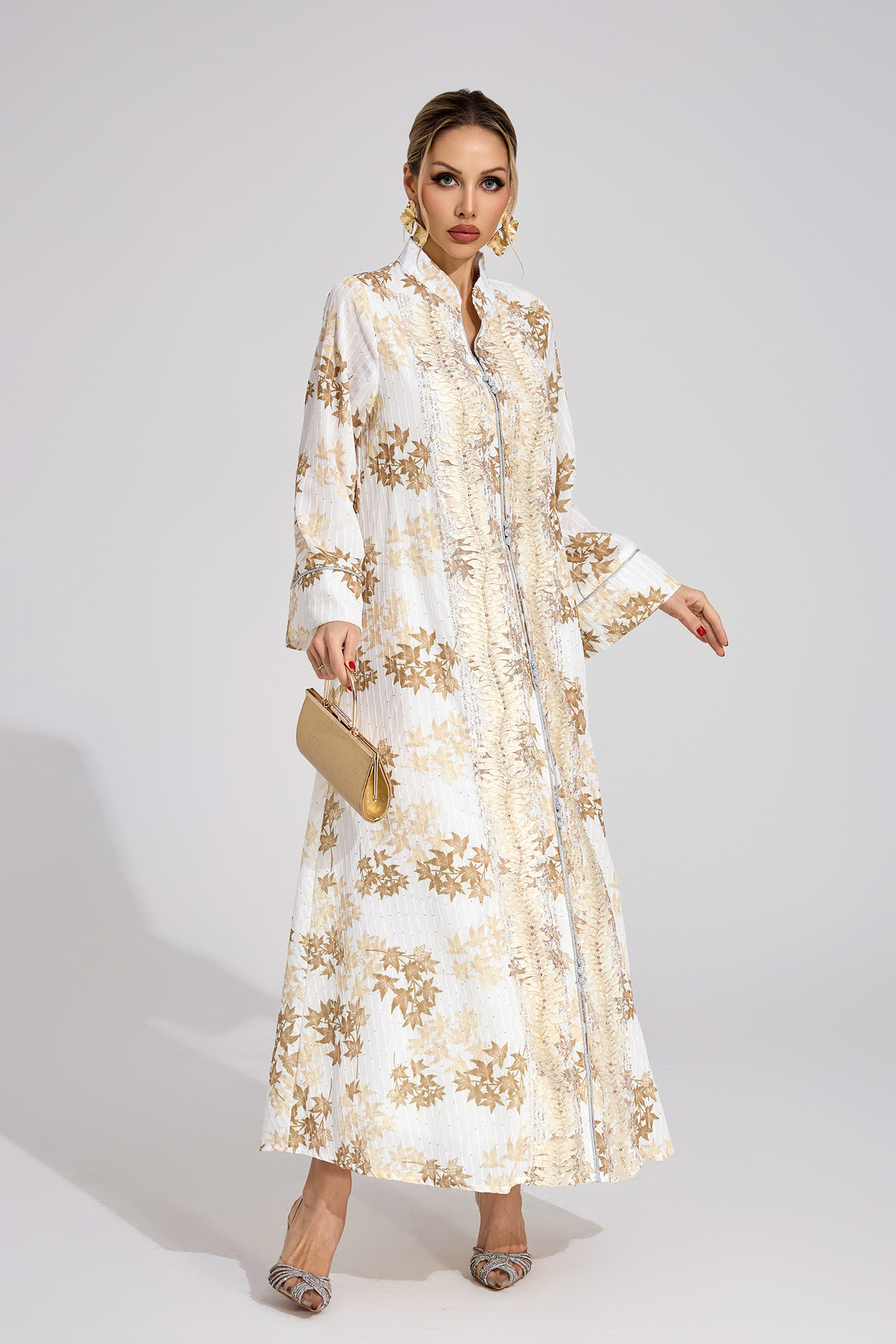 Stone Gold Beaded Maxi Dress