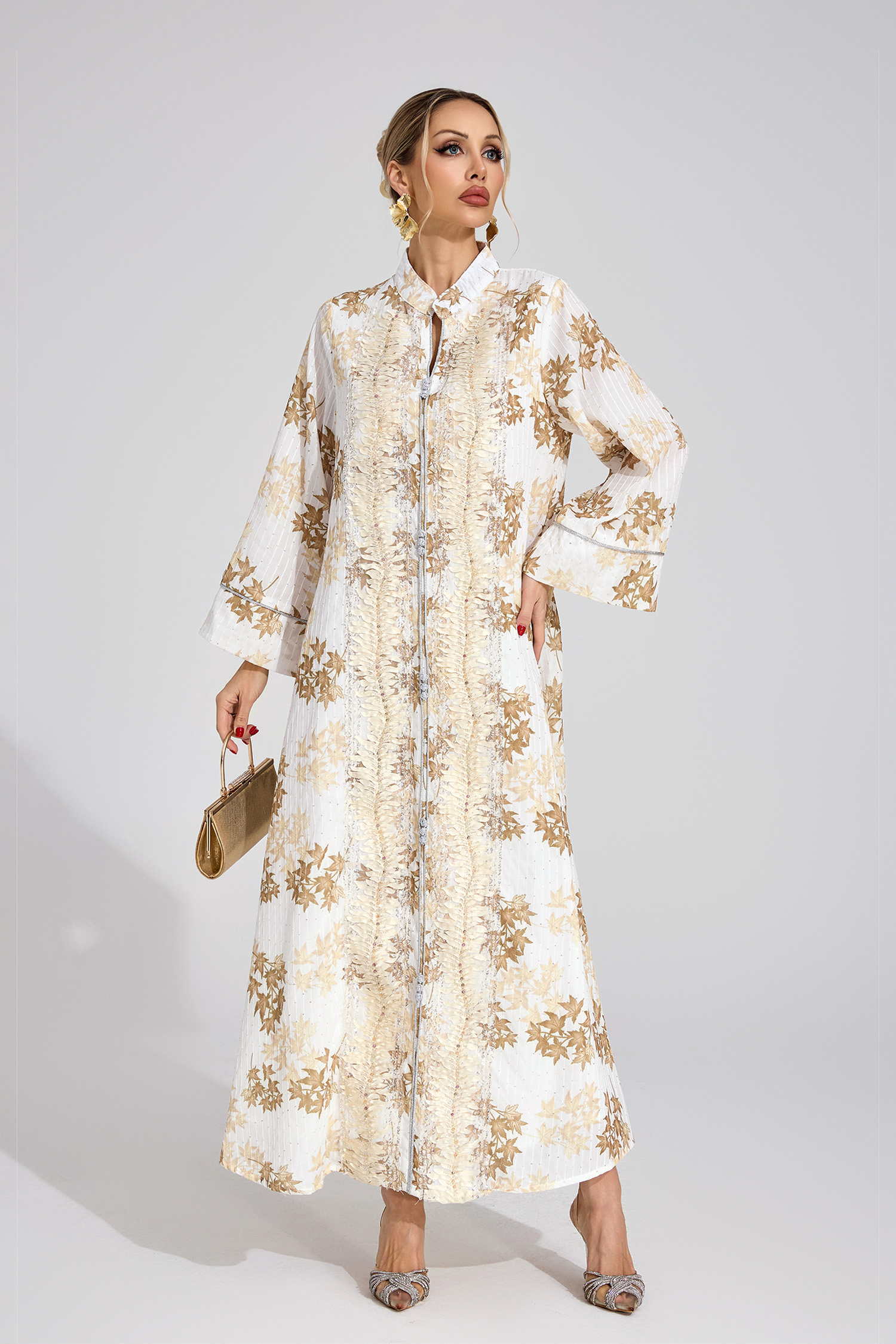 Stone Gold Beaded Maxi Dress