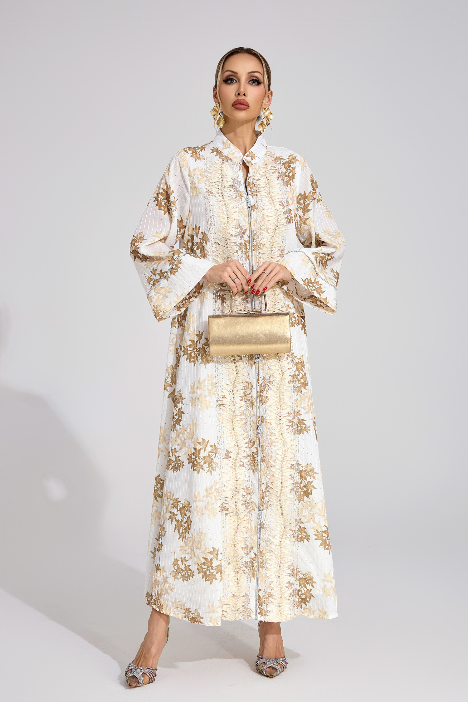 Stone Gold Beaded Maxi Dress