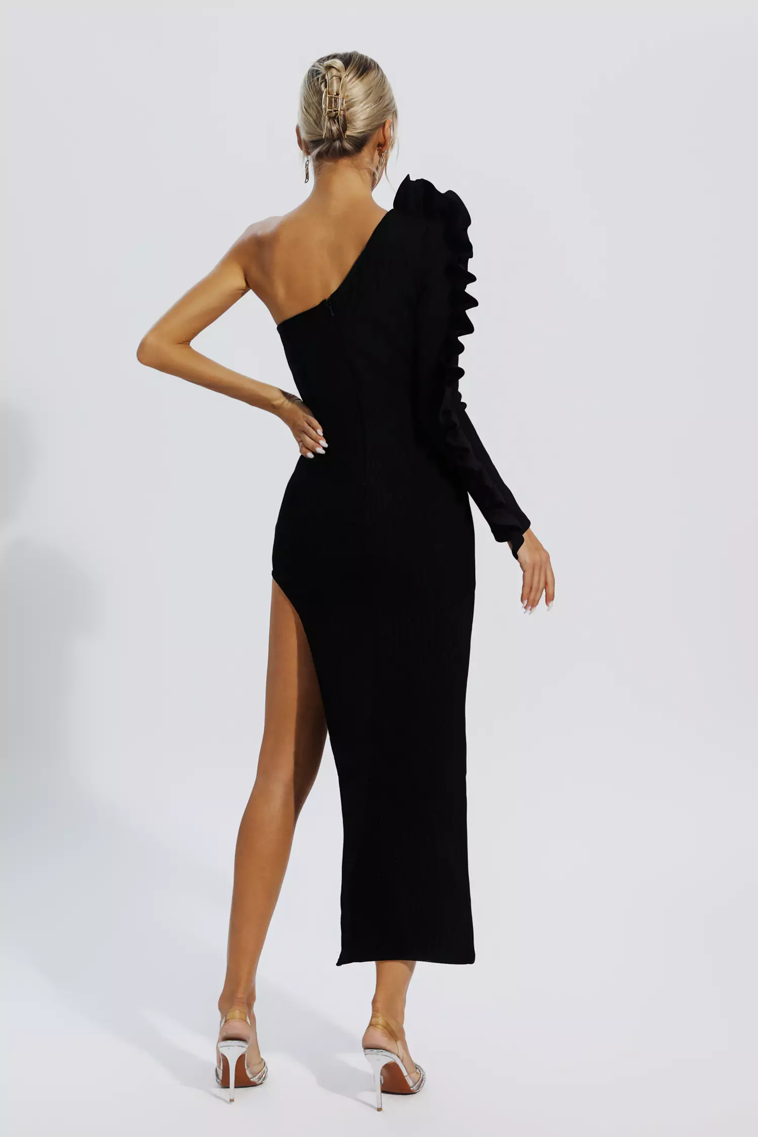 Jean Black Flower Bandage Knit Midi Dress