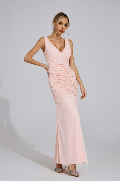 Den Light Pink Sheer Maxi Dress
