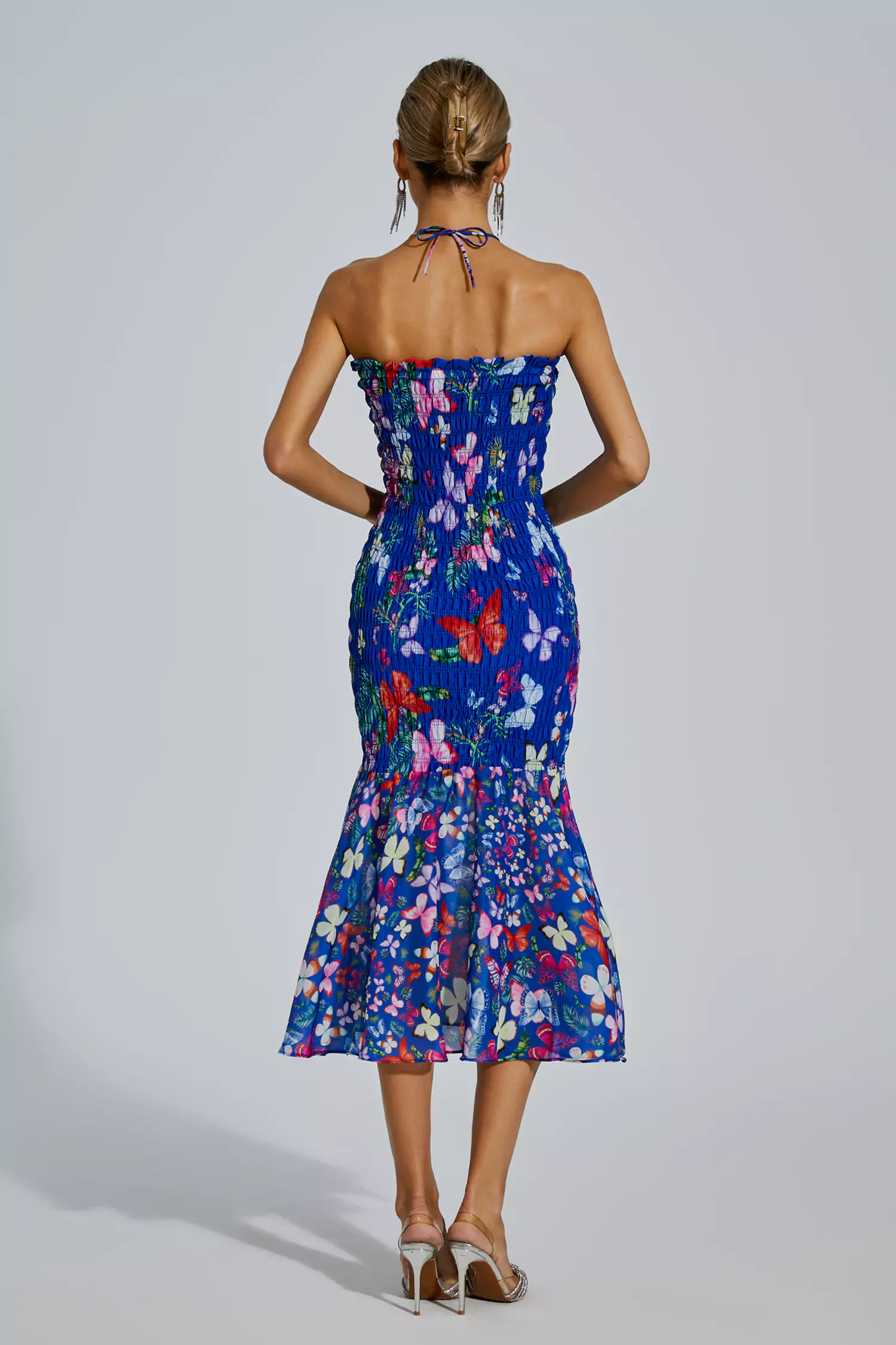 Meg Blue Butterfly Printed Halter Dress