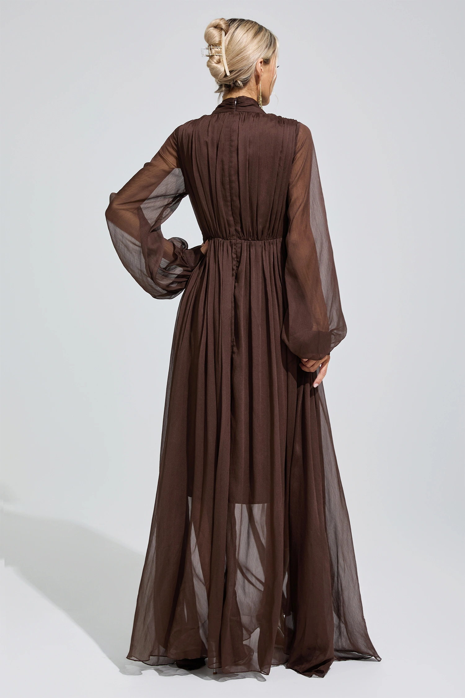 Emmeline Brown Lantern Sleeve Maxi Dress