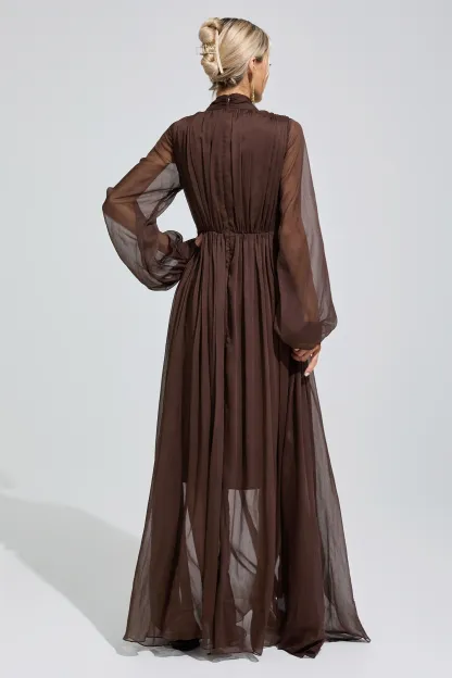 Emmeline Brown Lantern Sleeve Maxi Dress