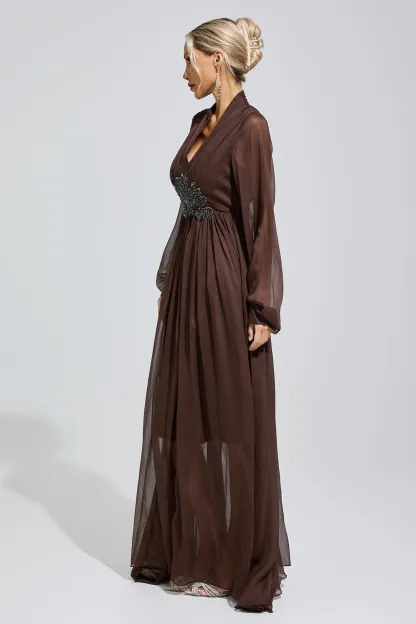Emmeline Brown Lantern Sleeve Maxi Dress