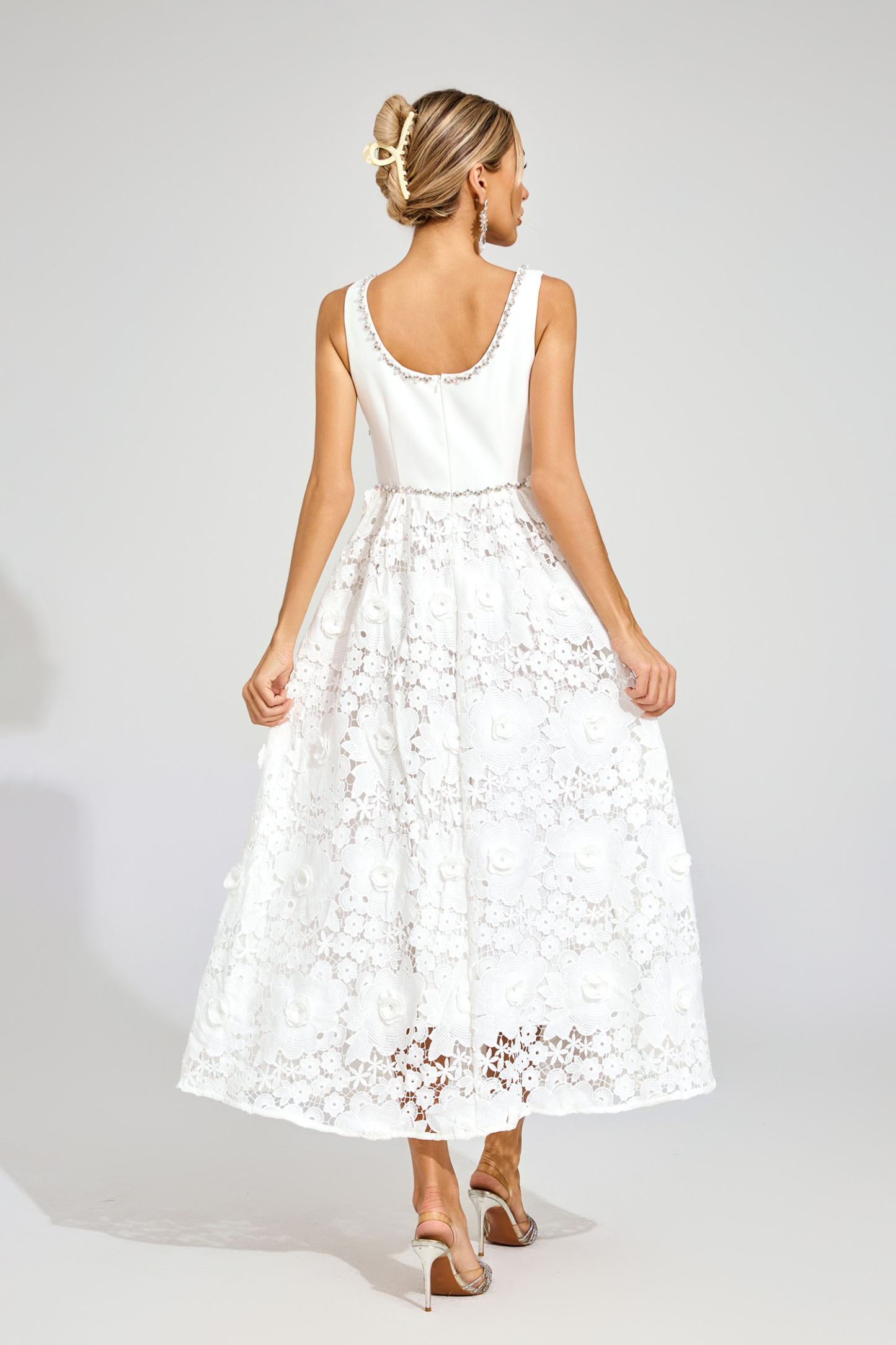 Dawn White Cut Out Flower Sleeveless Dress
