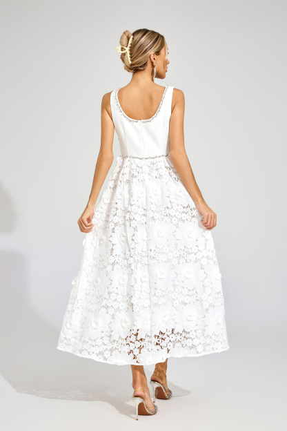 Dawn White Cut Out Flower Sleeveless Dress