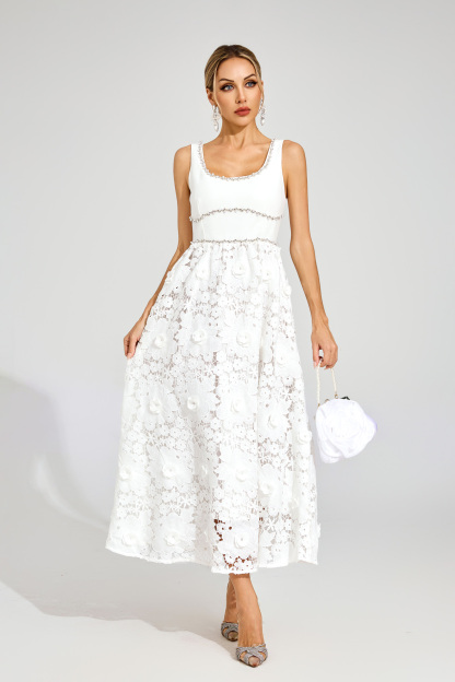 Dawn White Cut Out Flower Sleeveless Dress