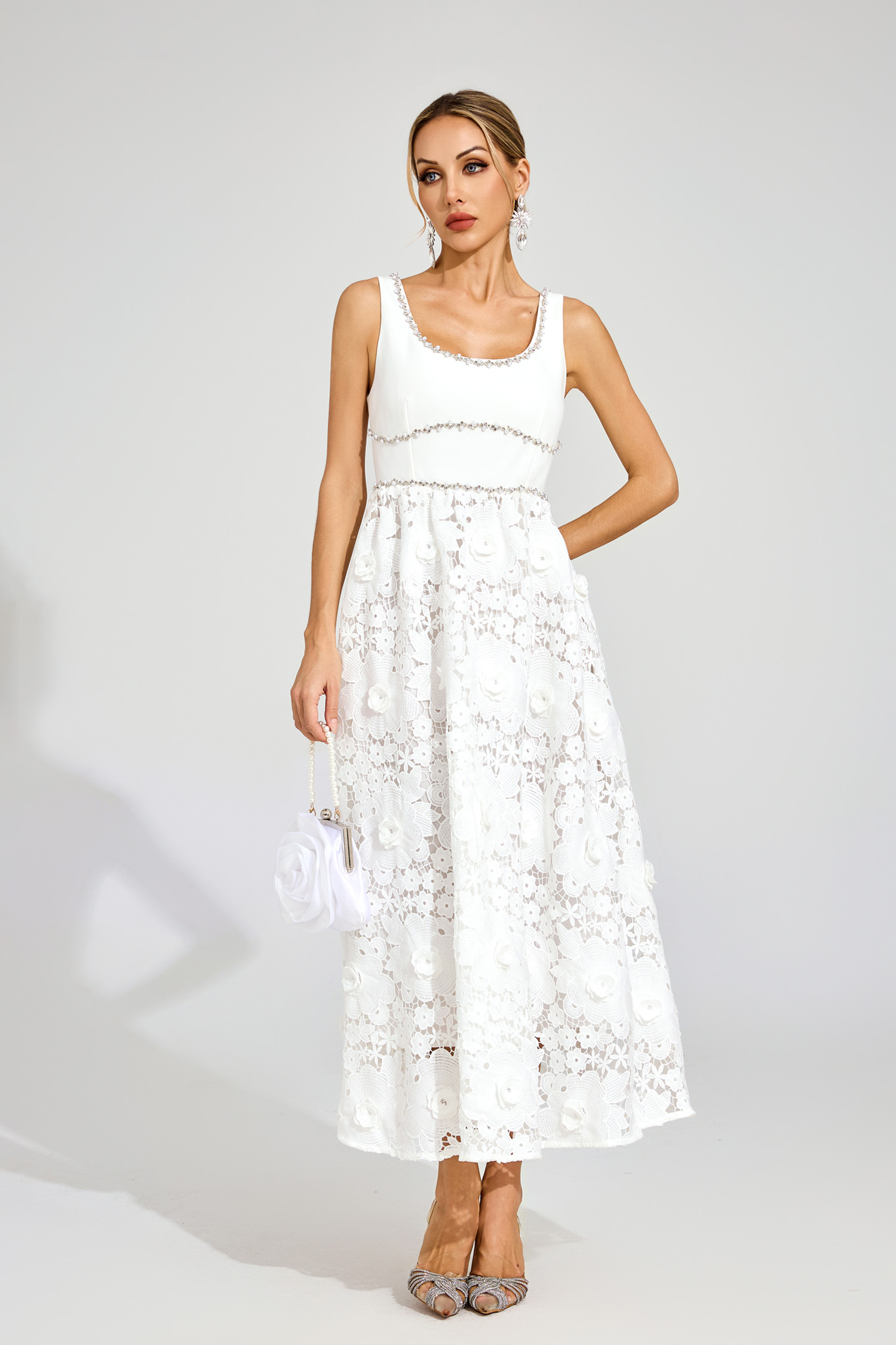 Dawn White Cut Out Flower Sleeveless Dress