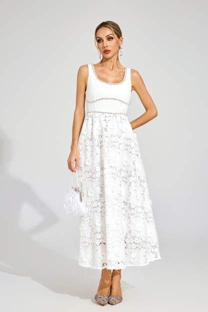 Dawn White Cut Out Flower Sleeveless Dress