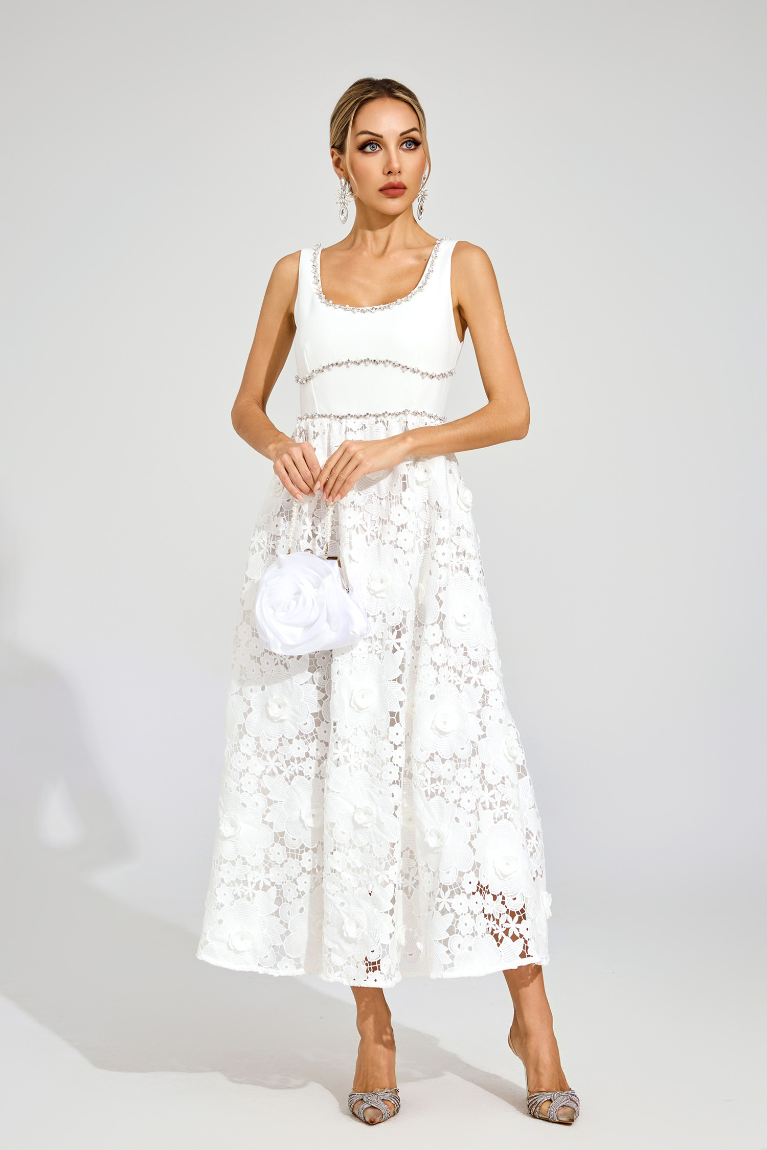 Dawn White Cut Out Flower Sleeveless Dress