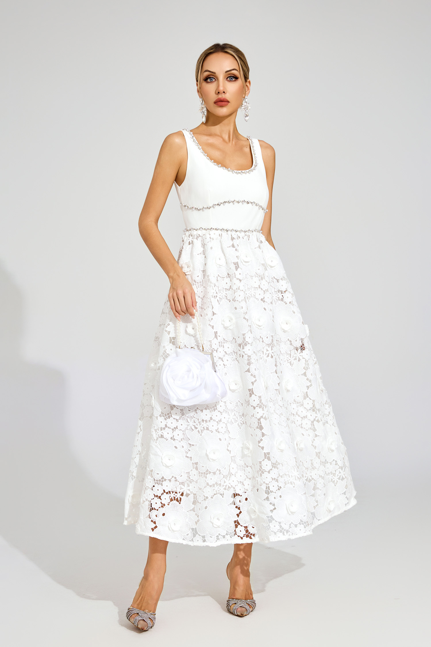 Dawn White Cut Out Flower Sleeveless Dress