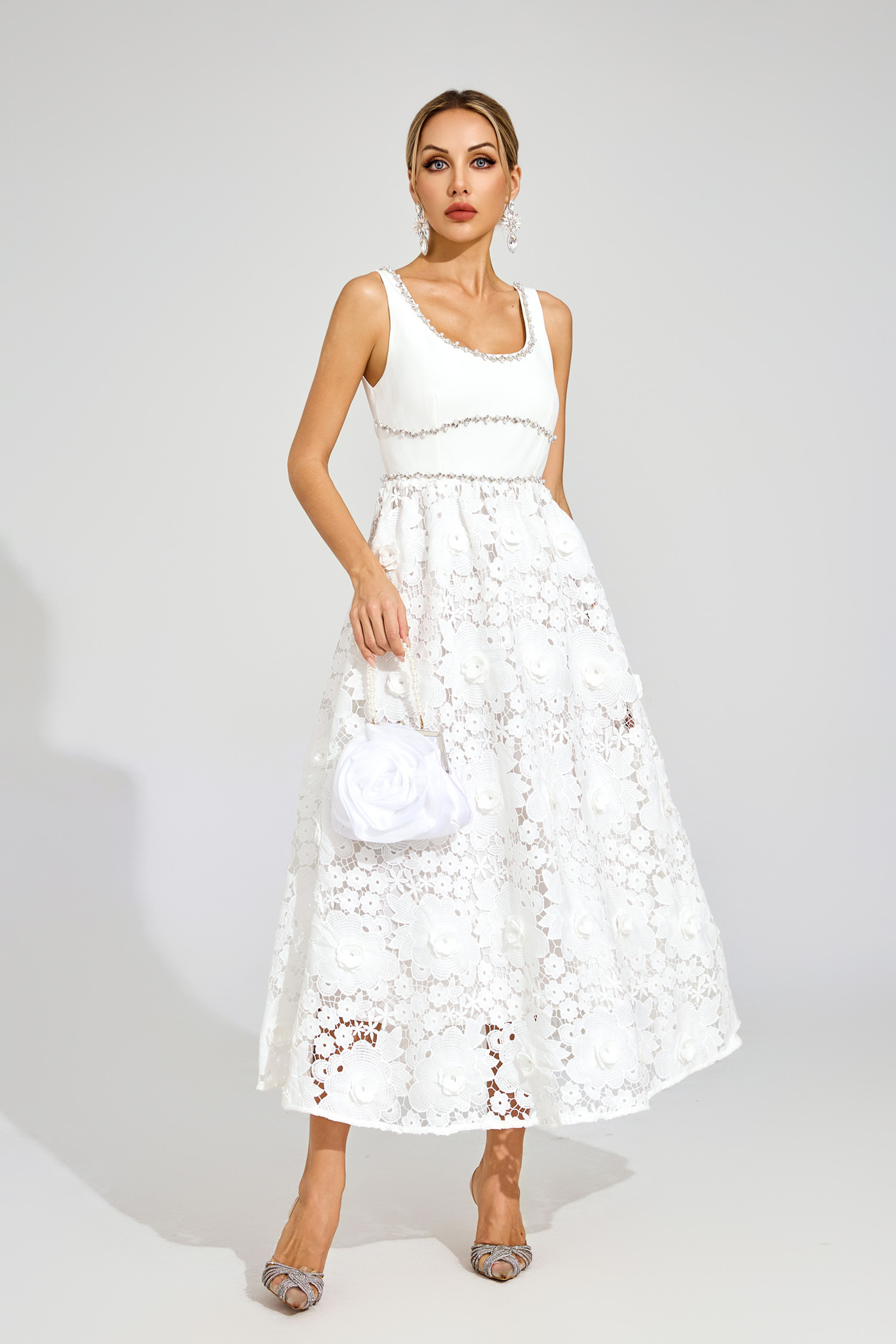 Dawn White Cut Out Flower Sleeveless Dress