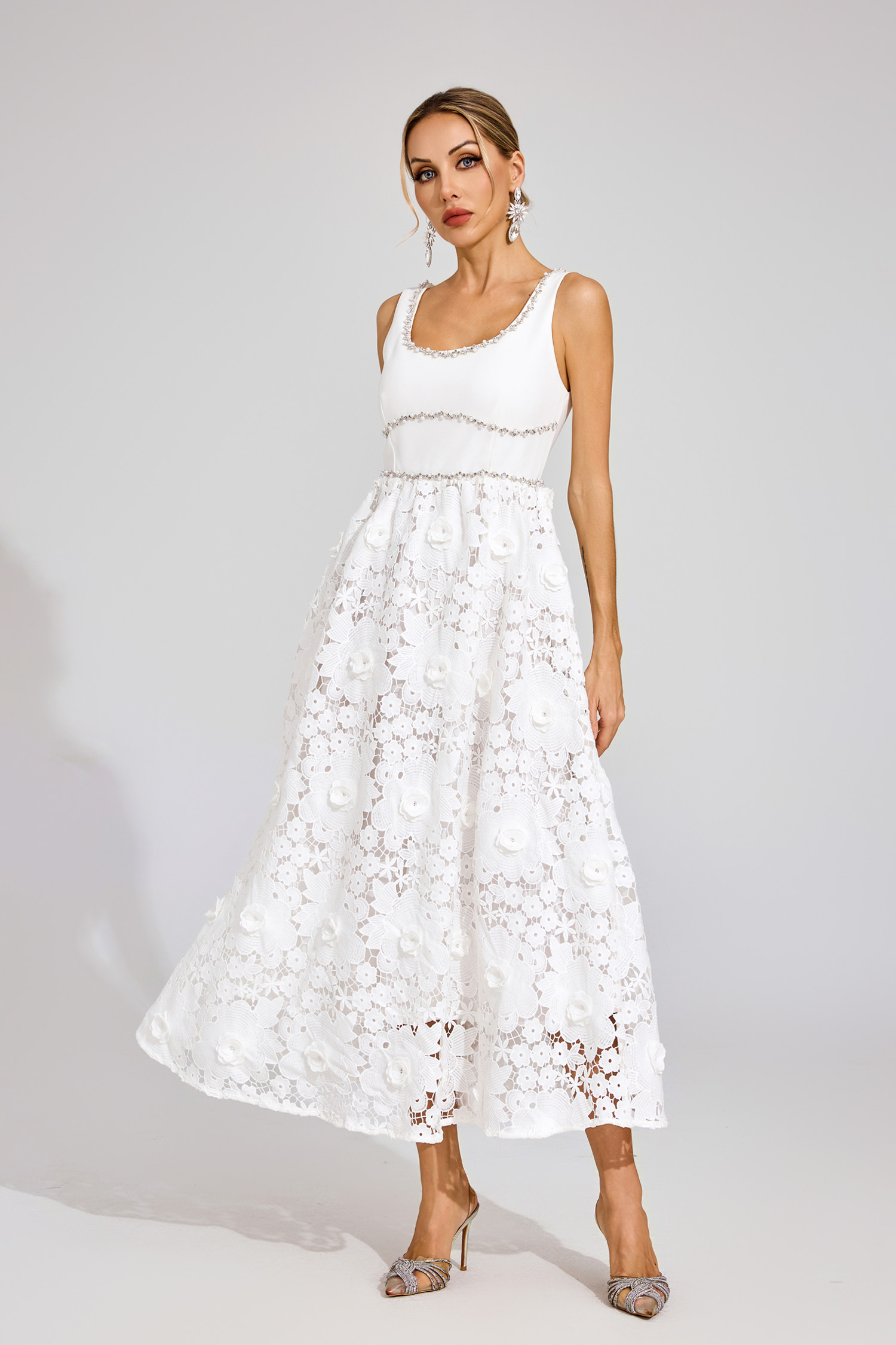 Dawn White Cut Out Flower Sleeveless Dress