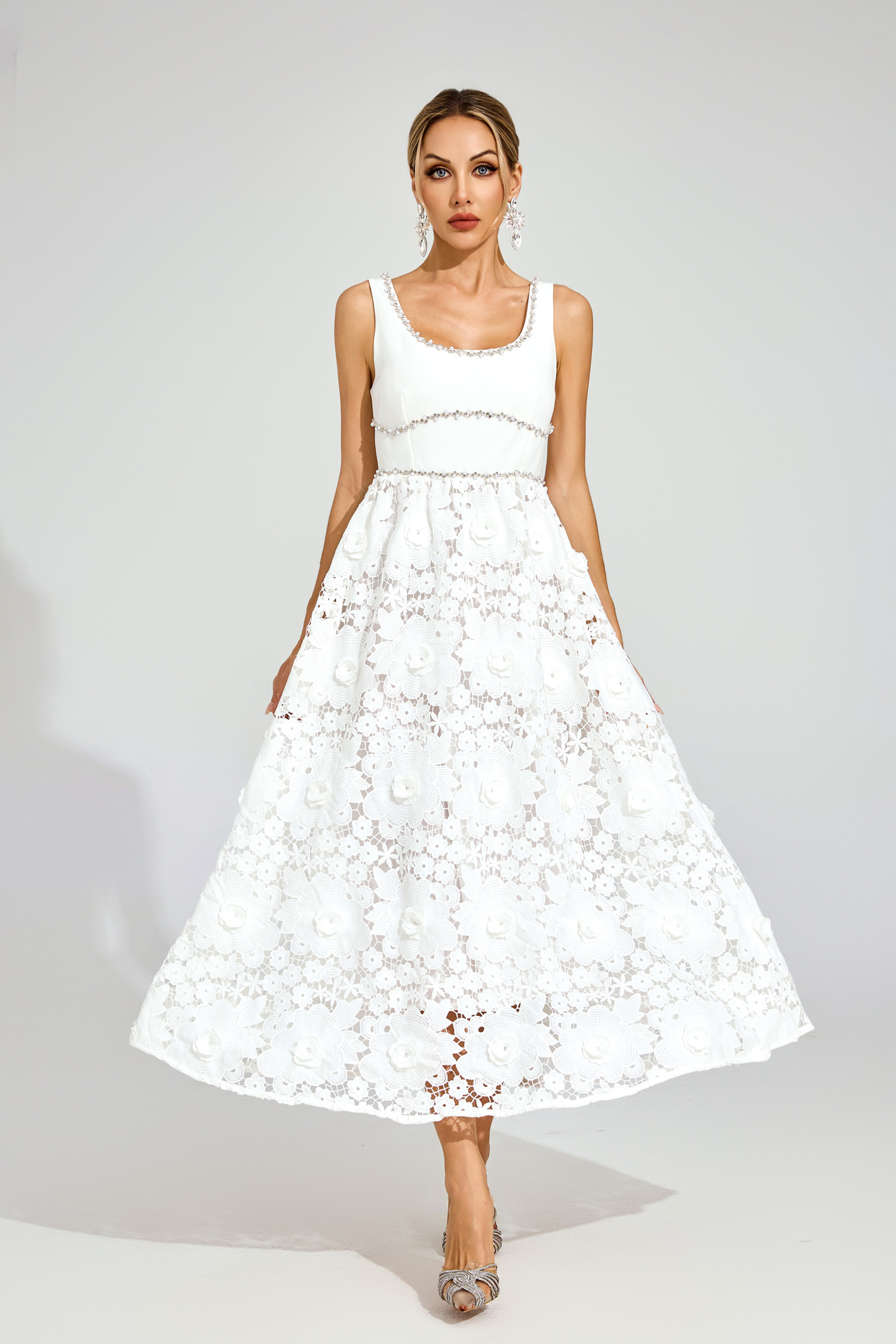 Dawn White Cut Out Flower Sleeveless Dress