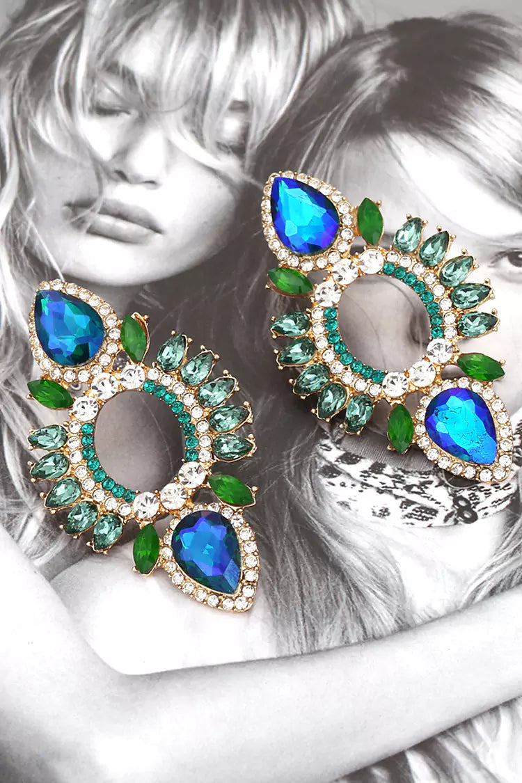 Begonia Blue Rhinestone Earrings