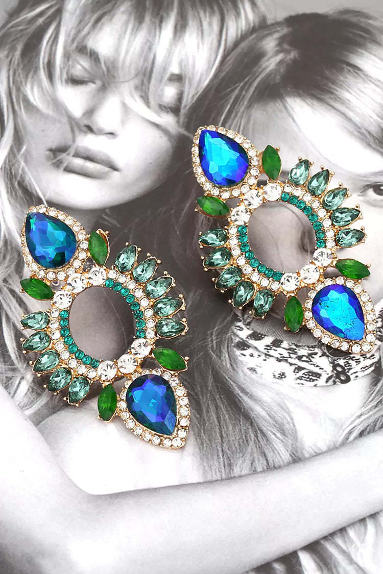 Begonia Blue Rhinestone Earrings