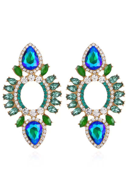 Begonia Blue Rhinestone Earrings