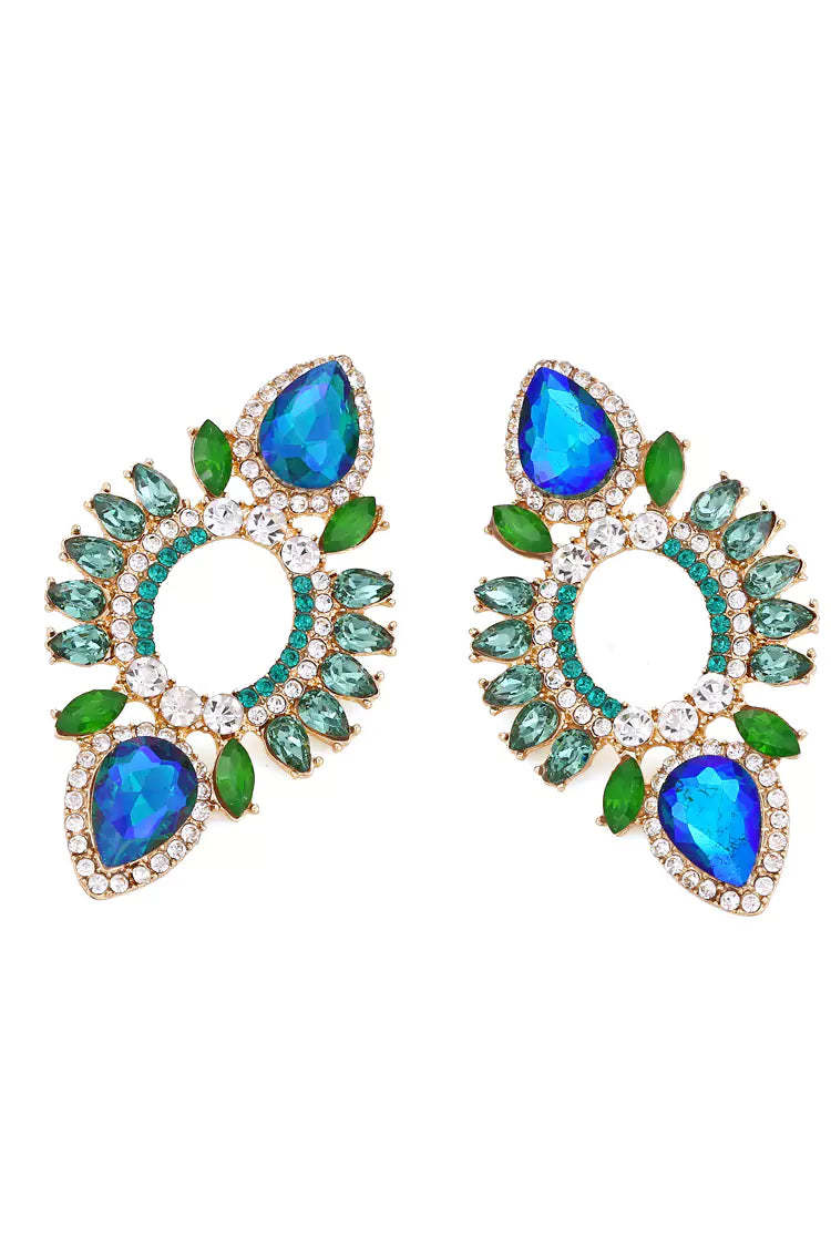 Begonia Blue Rhinestone Earrings