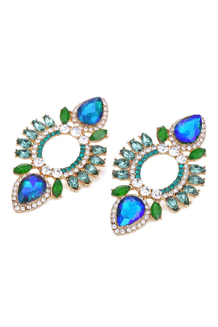 Begonia Blue Rhinestone Earrings