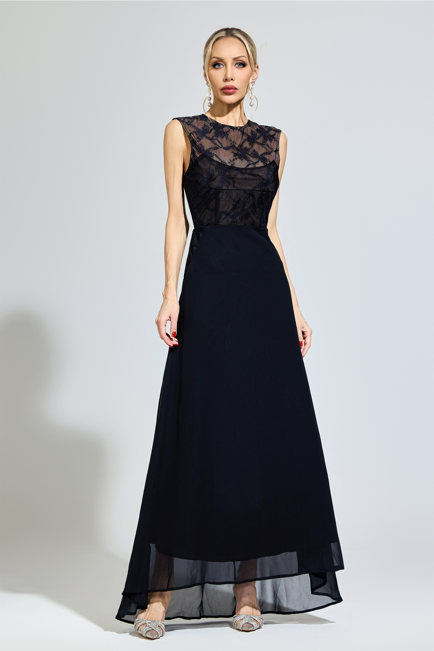 Aristotle Black Lace Formal Dress