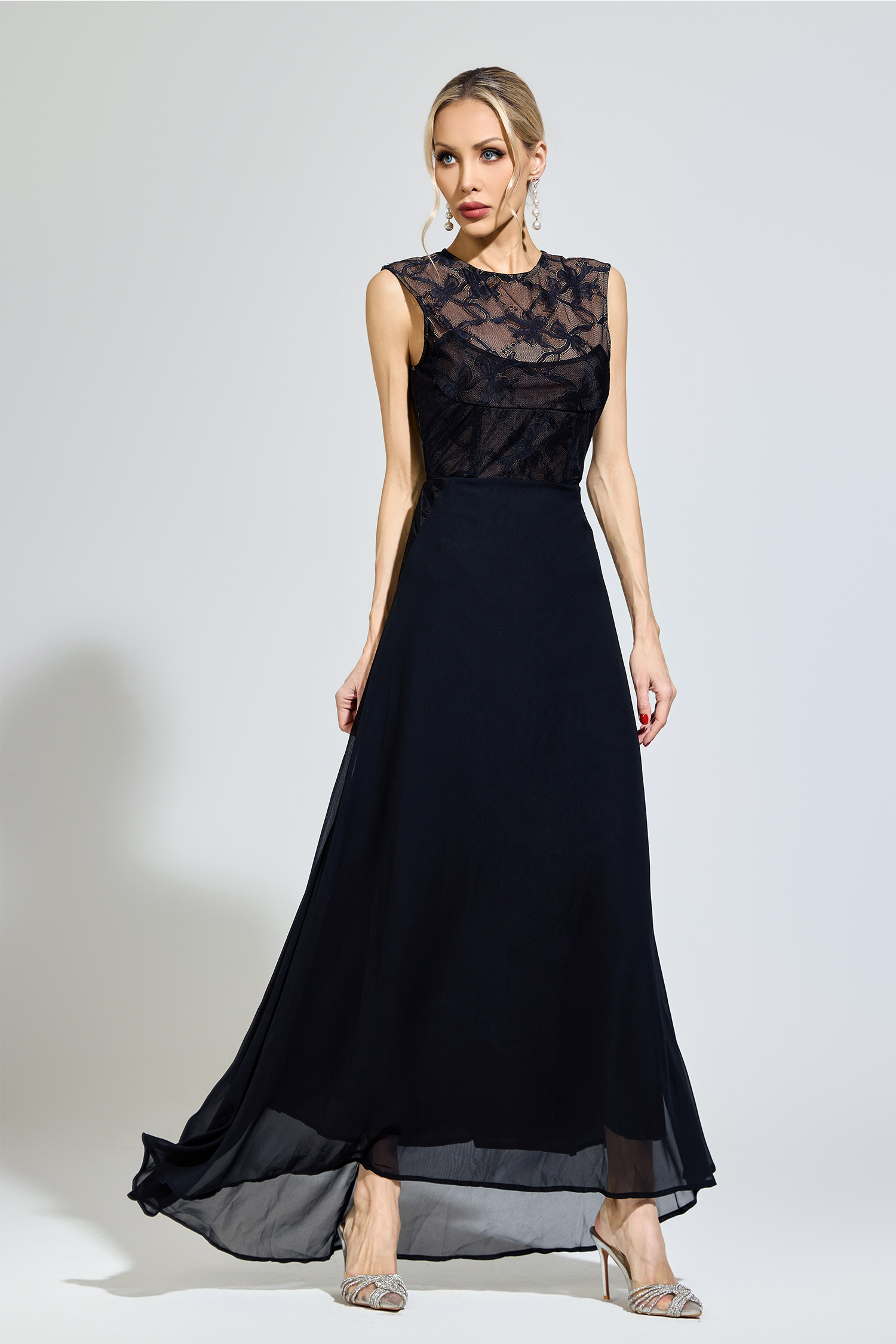 Aristotle Black Lace Formal Dress