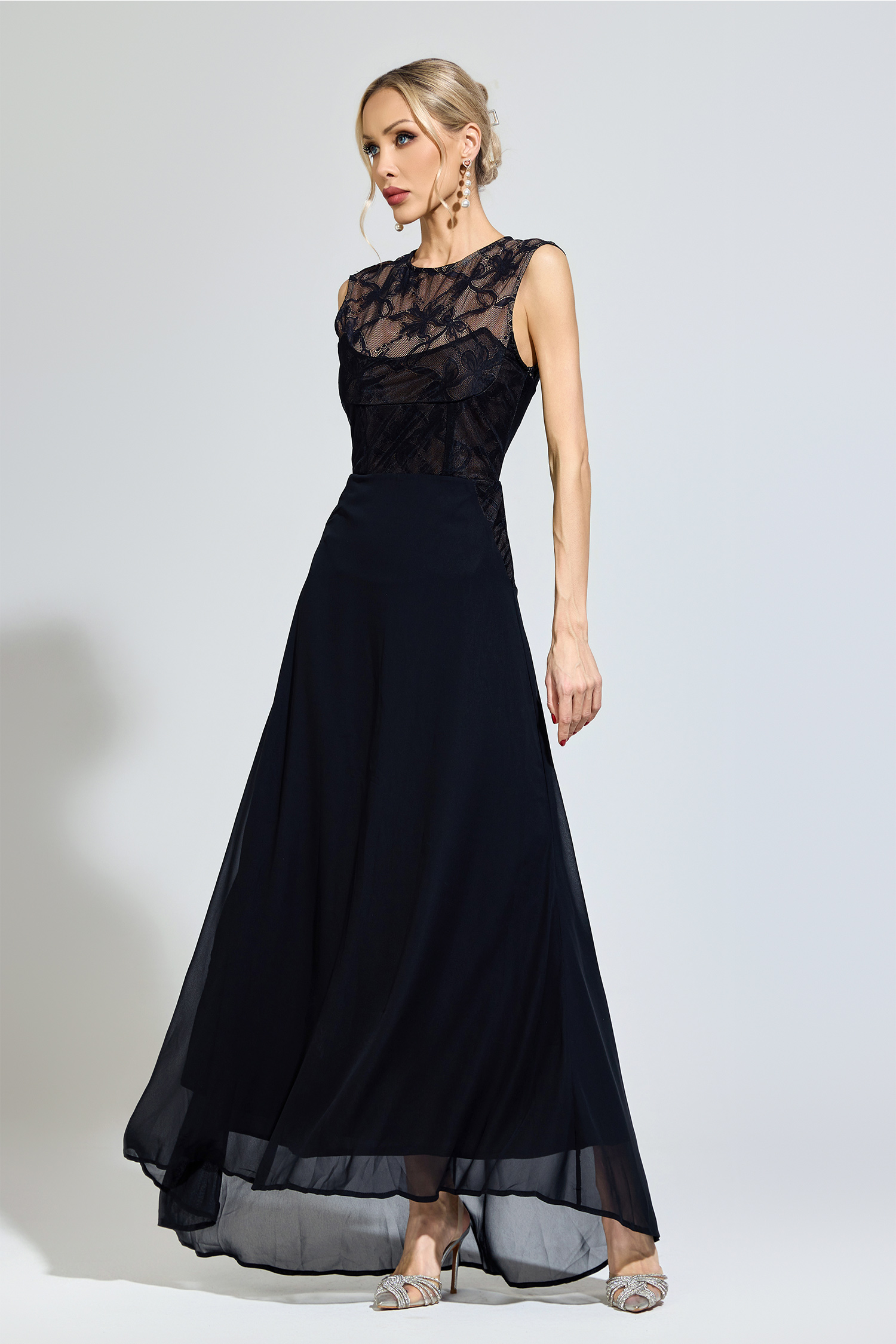 Aristotle Black Lace Formal Dress