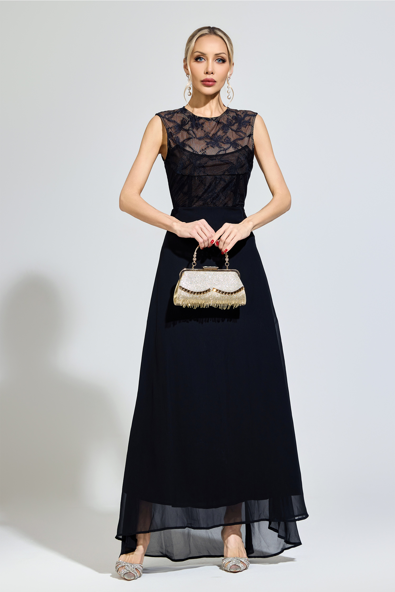 Aristotle Black Lace Formal Dress